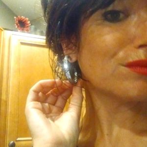 Black gunmetal hoops w/rhinestones inside  outside